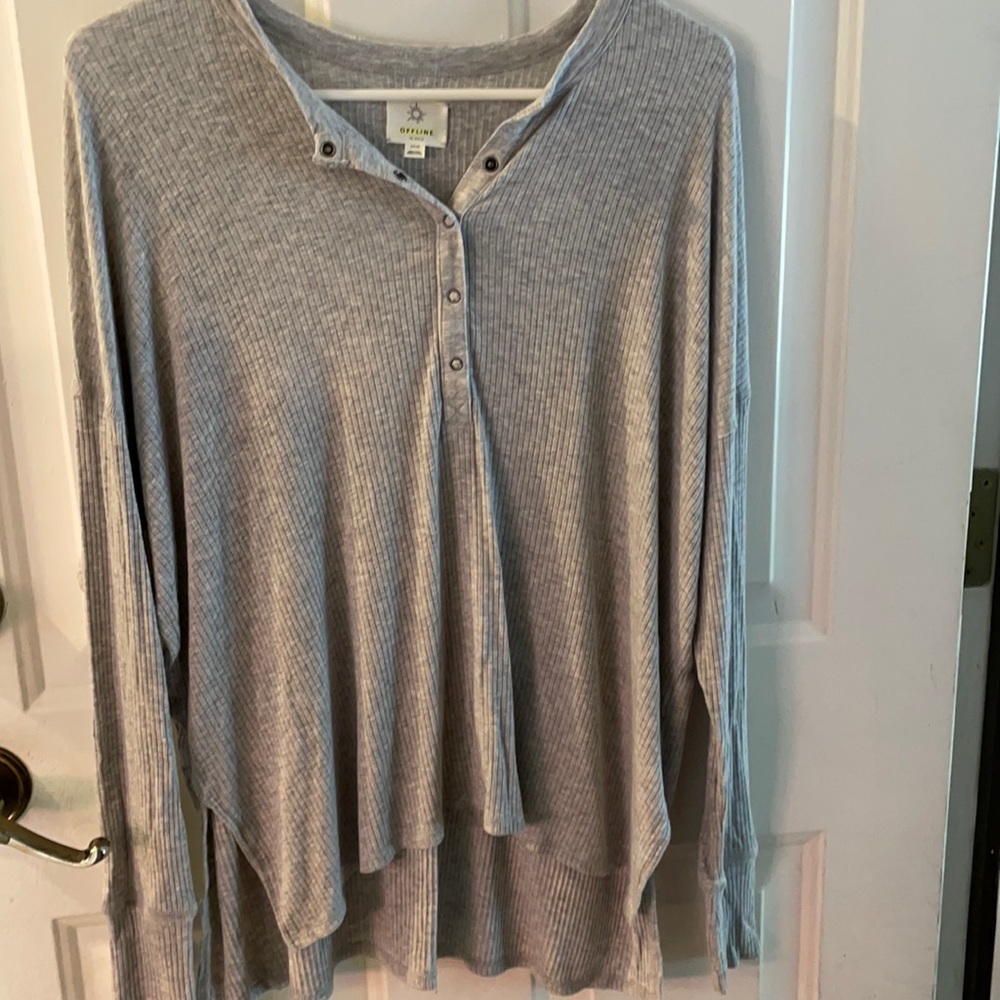 Aerie Offline Ribbed Henley Long Sleeve T-Shirt